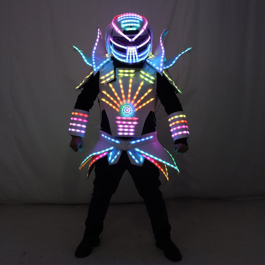 Full Color LED Robot Suit Party Performance Wears Armor Colorful Light Mirror Clothe Club Show Outfits Helmets