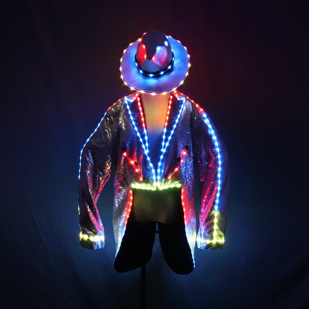 Fashion Swallowtail LED Tuxedo Luminous Costumes Glowing Vestidos LED Clothing Show Men LED Clothes Dance Accessories