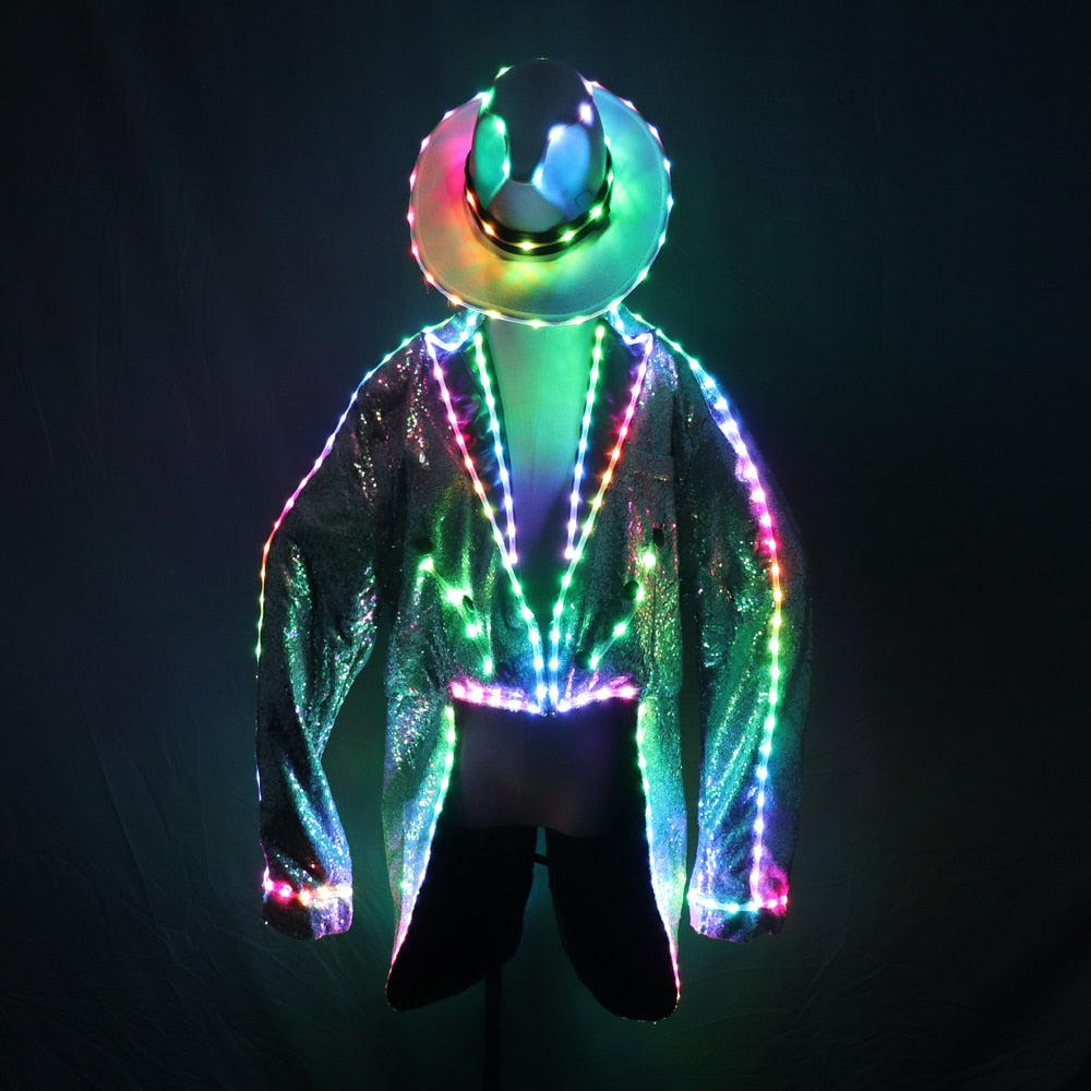 Fashion Swallowtail LED Tuxedo Luminous Costumes Glowing Vestidos LED Clothing Show Men LED Clothes Dance Accessories