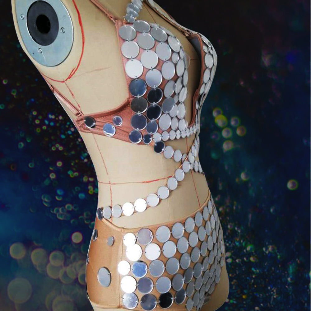 Mirror Costume Women Dancer Costume Fox Mirror Mask Festival Outfit Stage Clothes