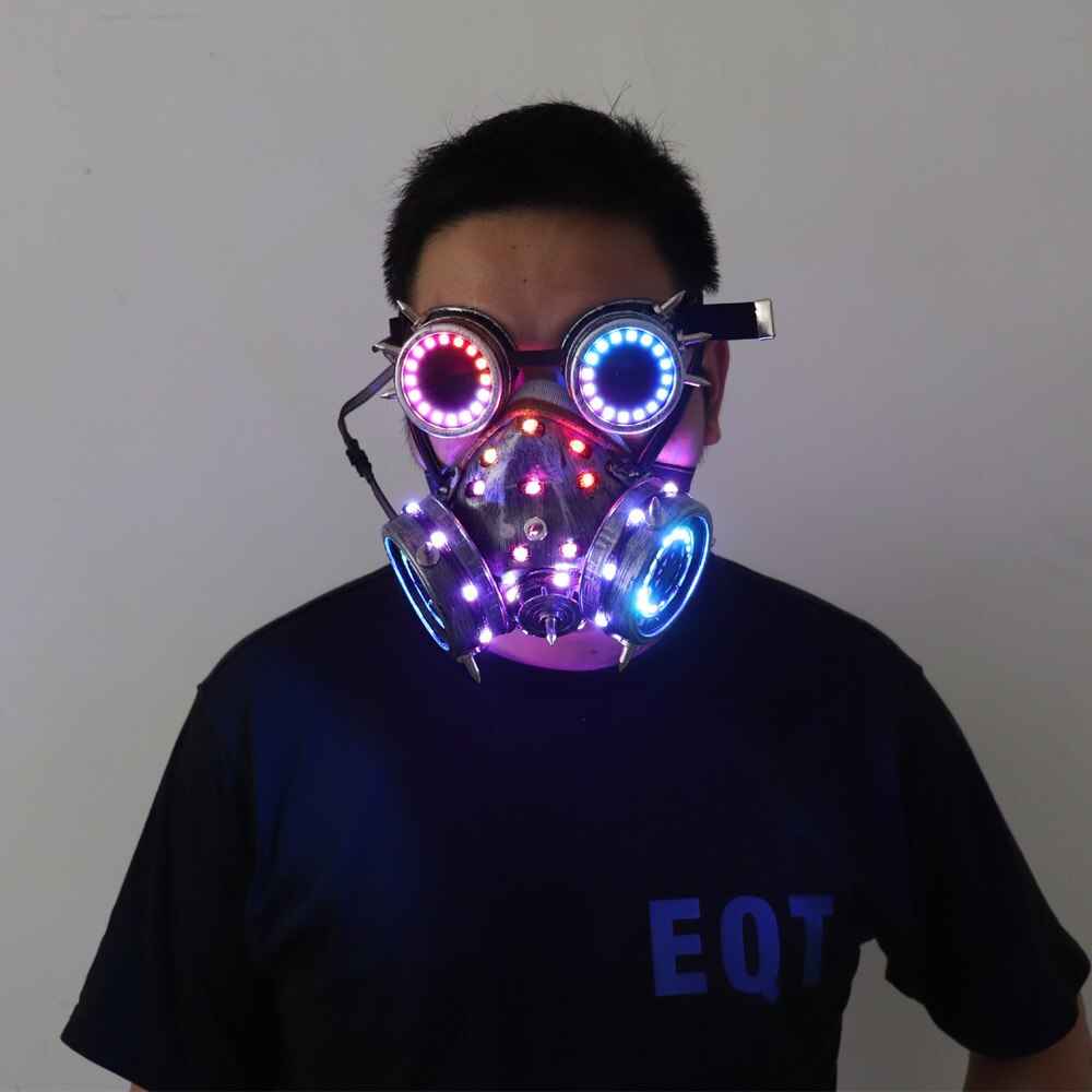 Full Color LED Steampunk Goggles Gas Mask Gothic Cosplay Props Glowing –