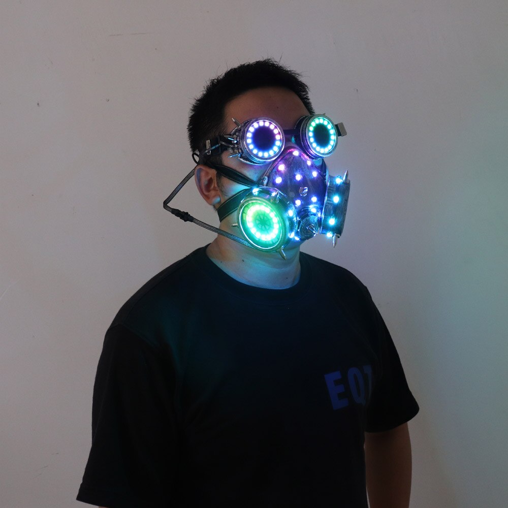 Full Color LED Lighting Steampunk Glasses Gas Masks Goggles Cosplay Bar Props Gothic Anti-Fog Haze Men and Women Mask