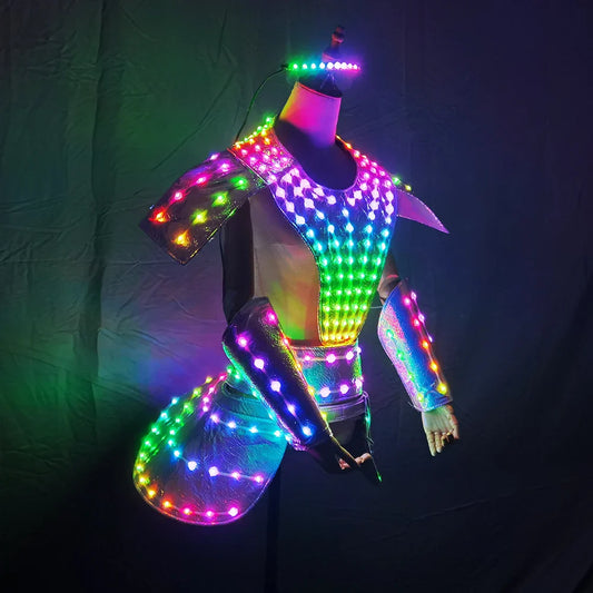 LED Dress Women Dancer Future Technology Cosplay Costume  DJ Singer Performance Stage Wear Costume Sexy Silver Laser Skirt