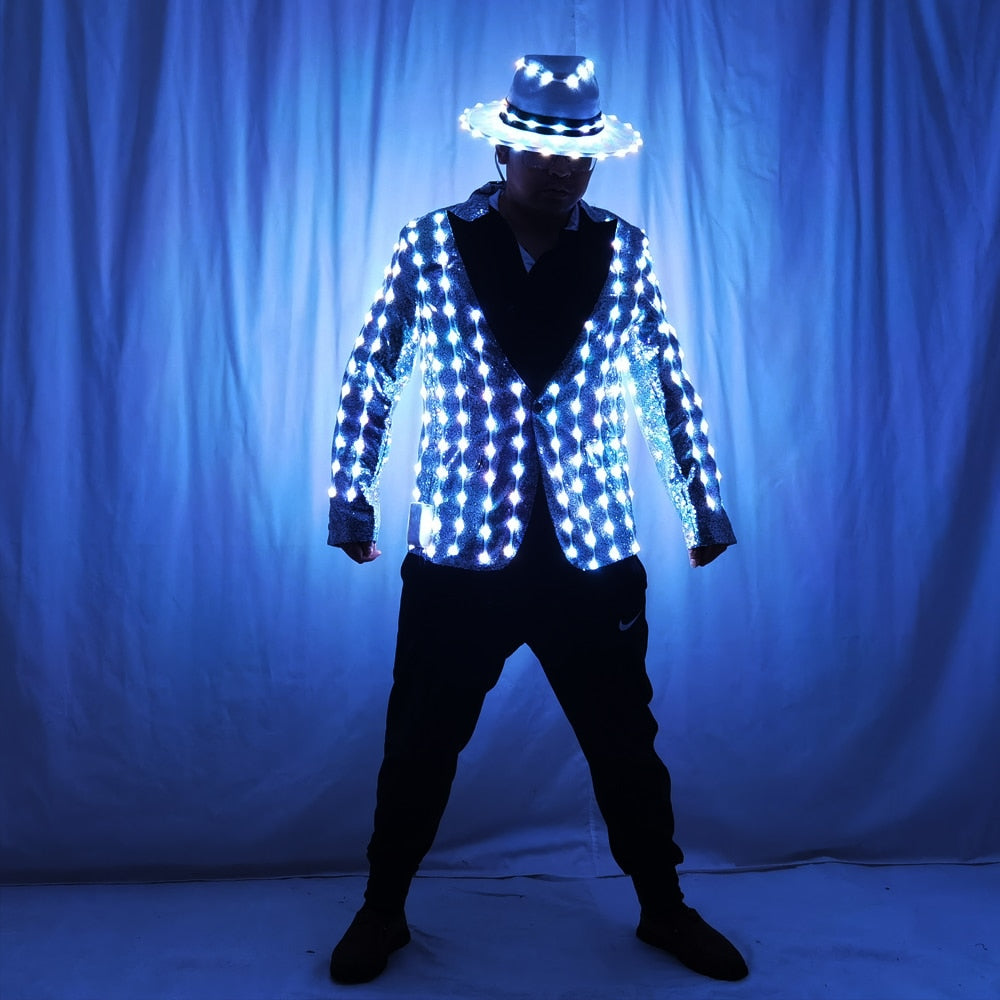 Full Color LED Sequins Fashion Lighting Fashion Senior Host Dress Dance Best Man Banquet Slim Suit Jacket