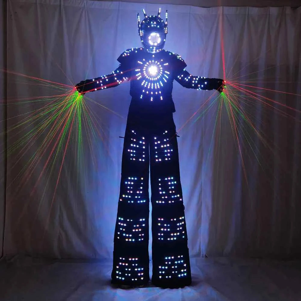 Pixel LED Robot Costume for Dancers | Light-Up Stilts, Laser Gloves & CO2 Jet Machine - Tem-laser.com