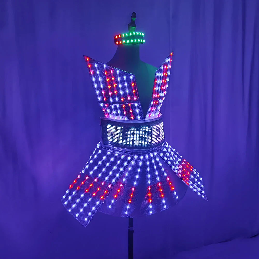 Shiny Laser Mirror Nightclub Dress LED Glow Bar Dj Gogo Dancer Singer Stage Costume Women Evening Birthday Outfit