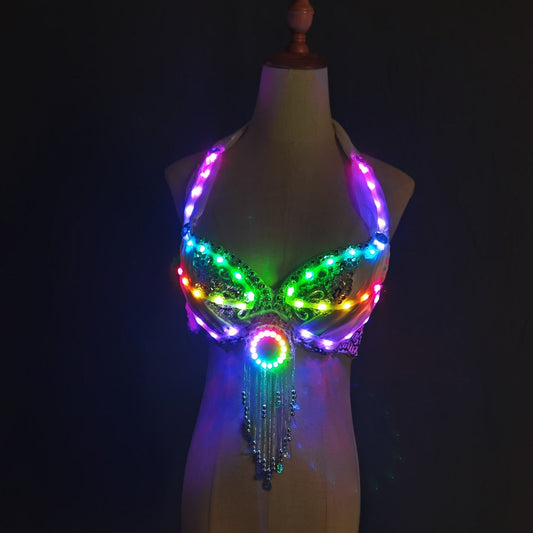 LED Lights Bling Bling Mermaid Belly Dance Costume Set Women Belly Dance Bra Skirts Professional Outfit