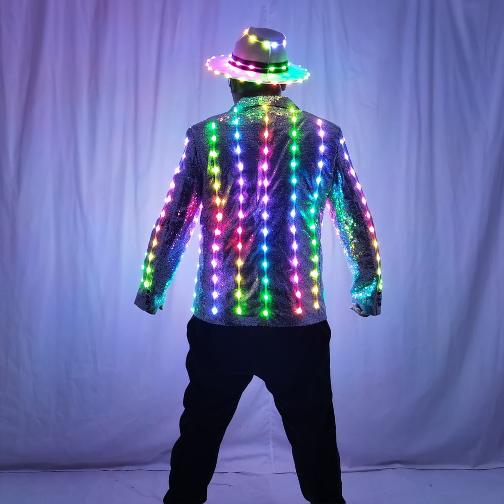 Full Color LED Sequins Fashion Lighting Fashion Senior Host Dress Dance Best Man Banquet Slim Suit Jacket