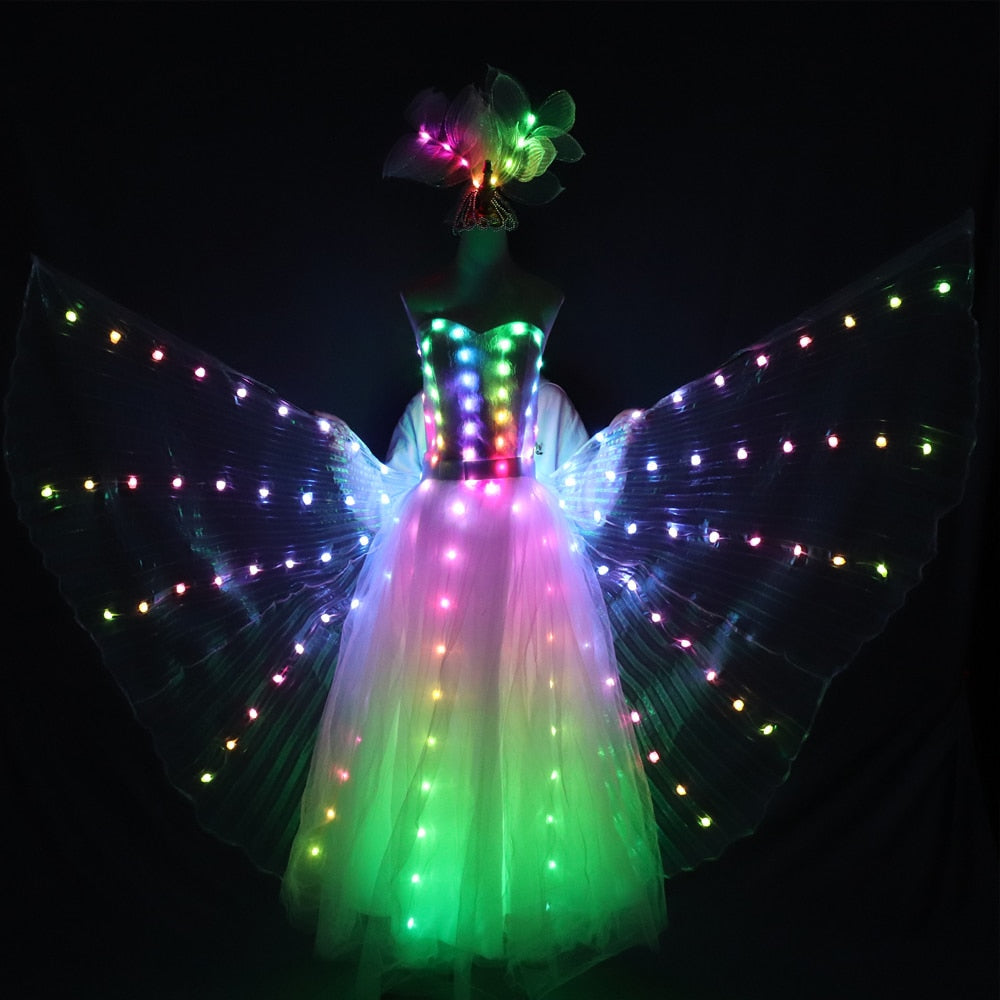 LED Wedding Dress Luminous Suits Light Clothing Glowing Wedding Skirt LED Wings for Women Ballroom Dance Dress