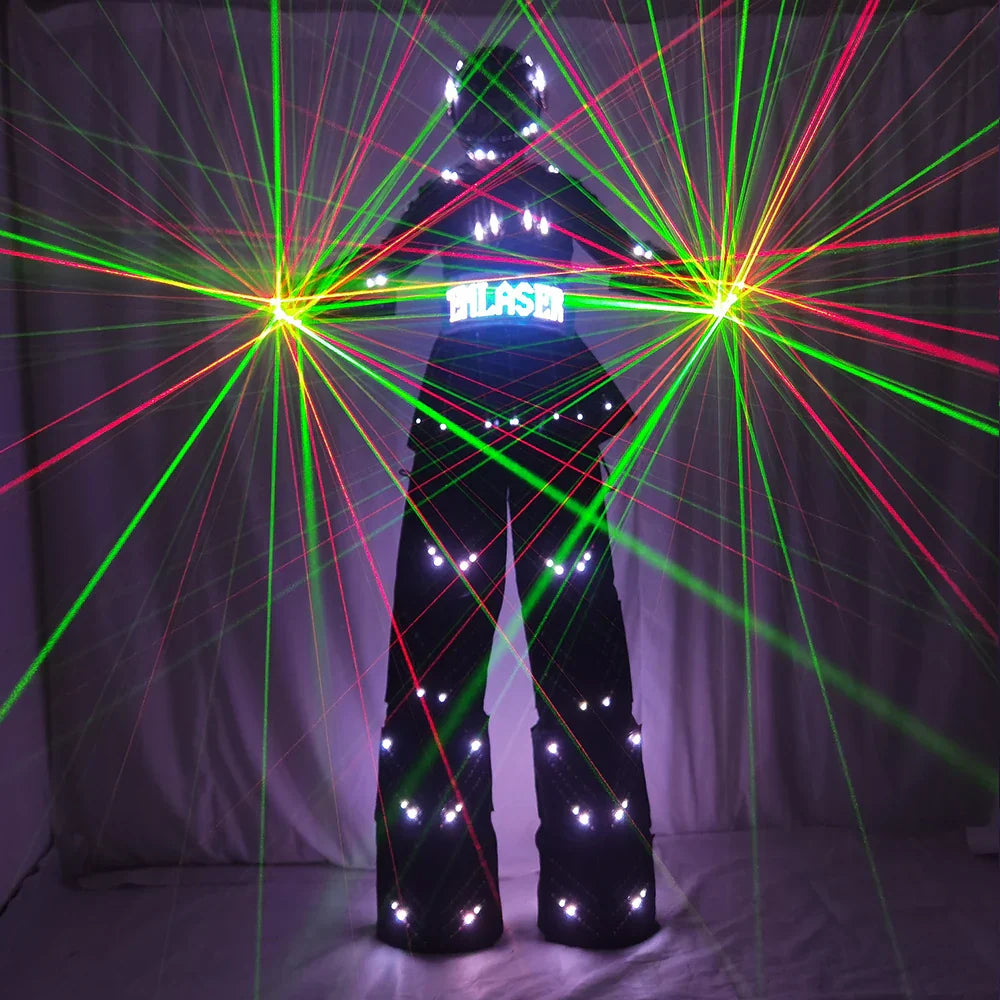 Colorful LED Luminous Costume With Helmet LED Clothing Light Stilt Robot Suit Kryoman David Guetta Robot Dance Wear