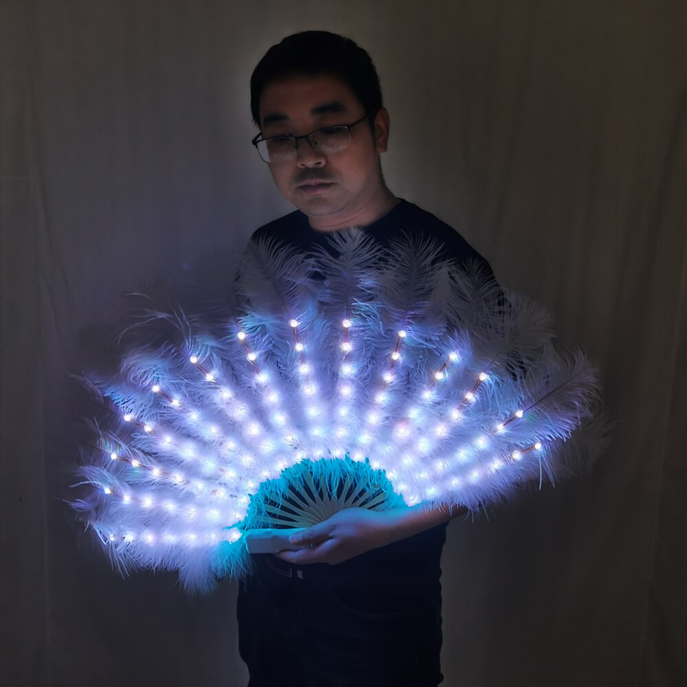 Full Color Ostrich Feathers LED Fan Performance Dancing Lights Fans Night Show Singer DJ Costumes Halloween Party Gifts