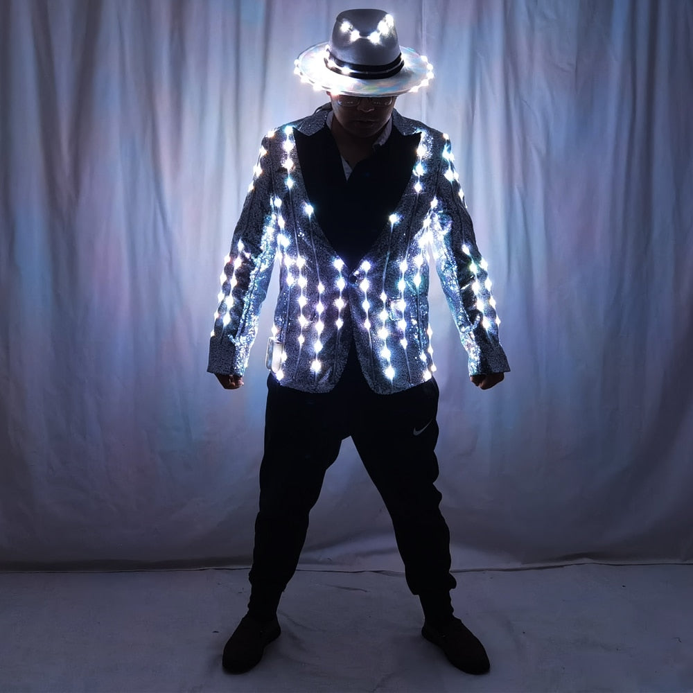 Full Color LED Sequins Fashion Lighting Fashion Senior Host Dress Dance Best Man Banquet Slim Suit Jacket