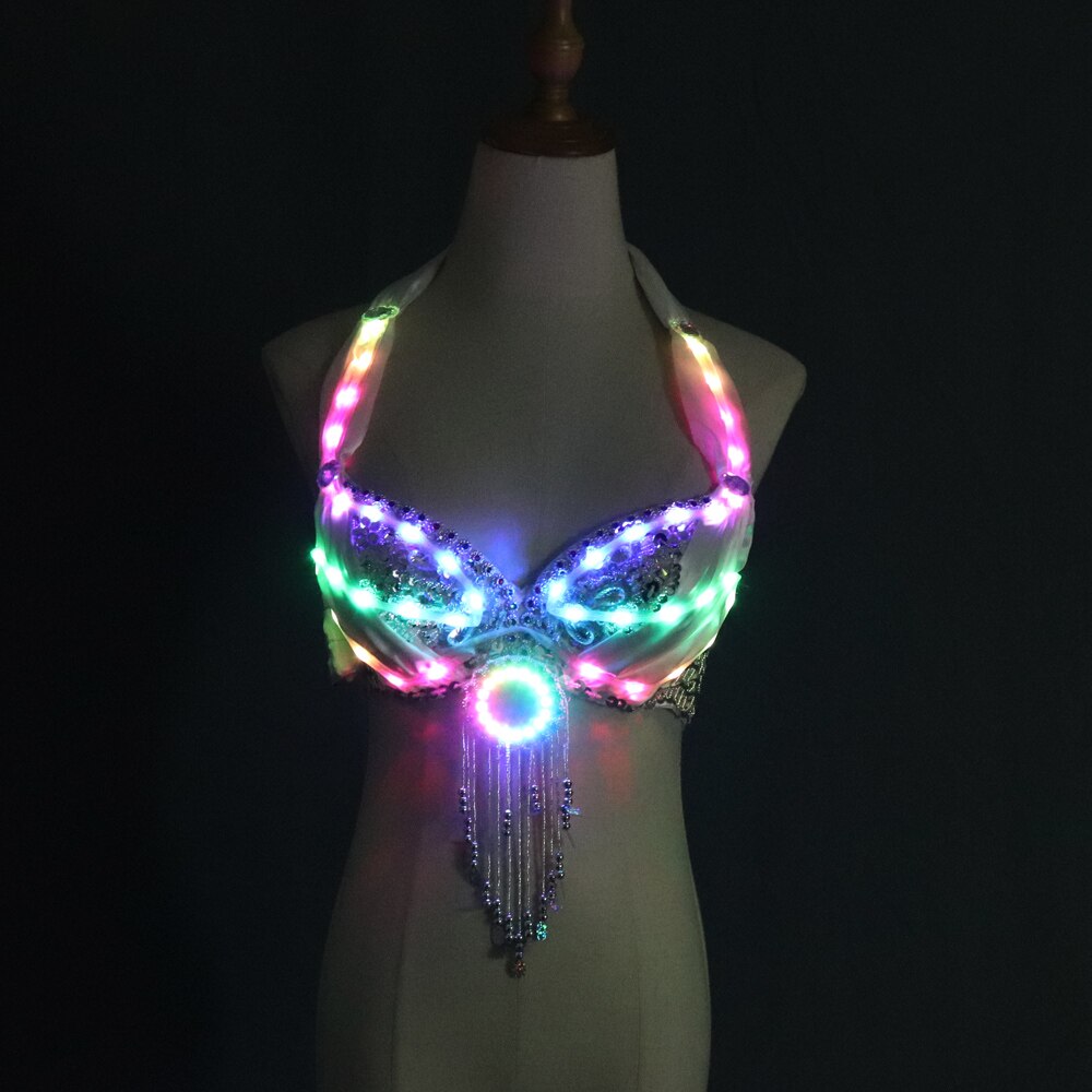 LED Lights Bling Bling Mermaid Belly Dance Costume Set Women Belly Dance Bra Skirts Professional Outfit