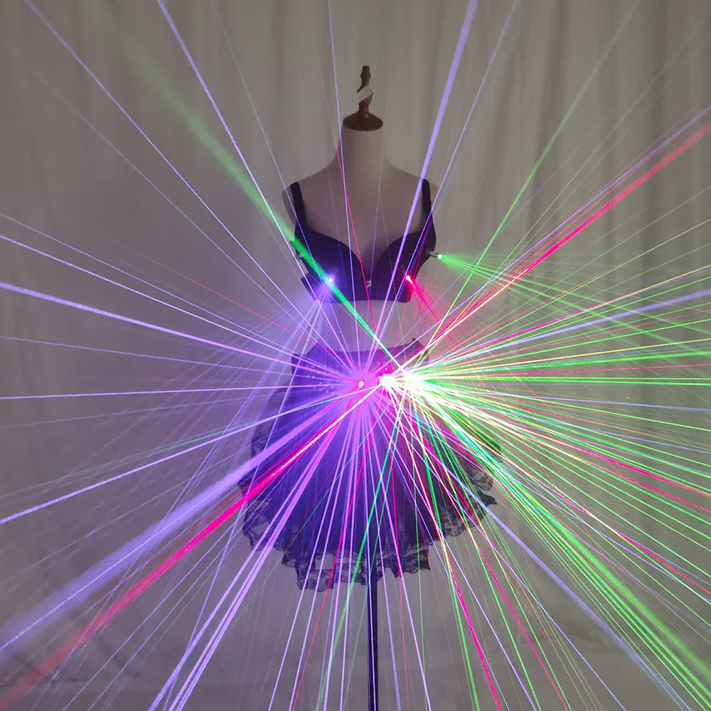 Laser Female Stage Costume Red Green Blue Laser Belt Girdler Bra for Night Club GOGO Dancer Paradie Performance Dress