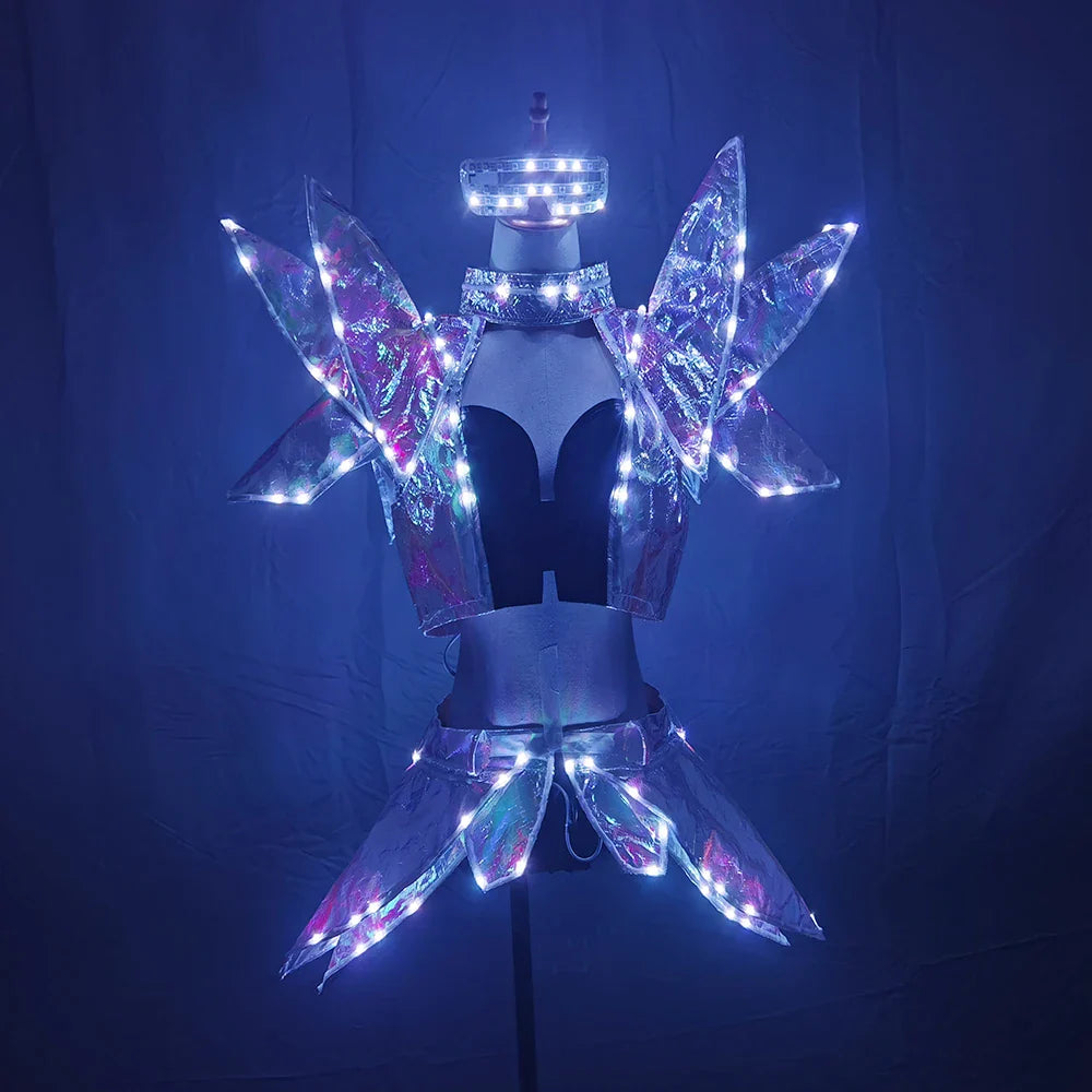 Full Color LED Costumes Colorful Light RGB Women Skirt DJ Bar Wears Led Ballroom Dance Bra Programming Sexy Dress