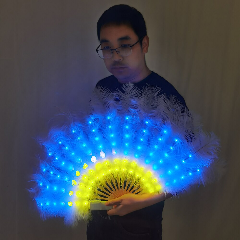 Full Color Ostrich Feathers LED Fan Performance Dancing Lights Fans Night Show Singer DJ Costumes Halloween Party Gifts