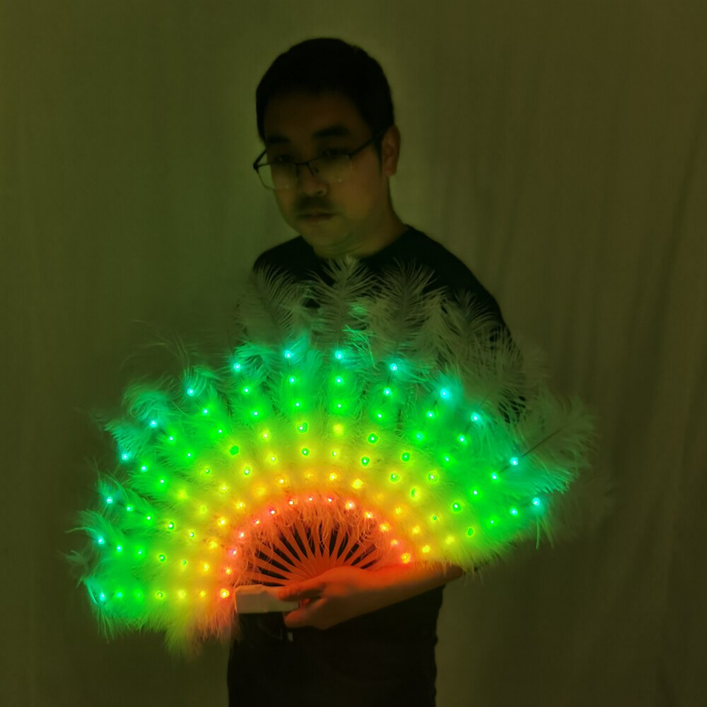 Full Color Ostrich Feathers LED Fan Performance Dancing Lights Fans Night Show Singer DJ Costumes Halloween Party Gifts