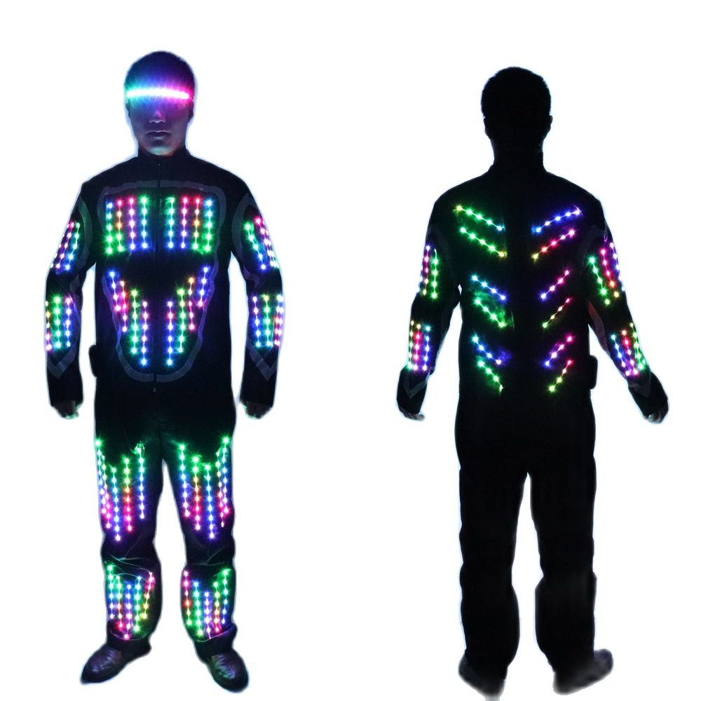 Full Color LED Growing Robot Suit Costume Men LED Luminous Flashing Clothing Dance Wear For Night Clubs Party Event Bar Supplies