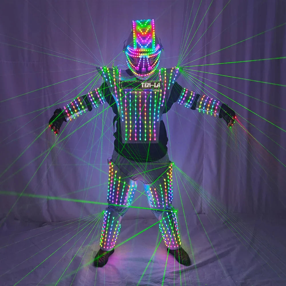 Full Color LED Robot Suit Green Laser Costume Laser Jacket Model Show Dress Clothe DJ Bar Performance