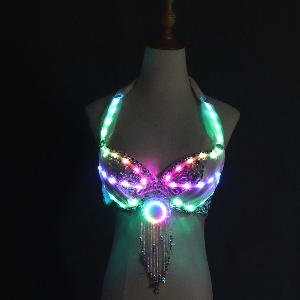 LED Lights Bling Bling Mermaid Belly Dance Costume Set Women Belly Dance Bra Skirts Professional Outfit