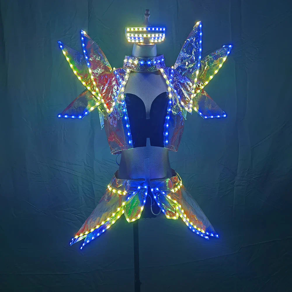 Full Color LED Costumes Colorful Light RGB Women Skirt DJ Bar Wears Led Ballroom Dance Bra Programming Sexy Dress