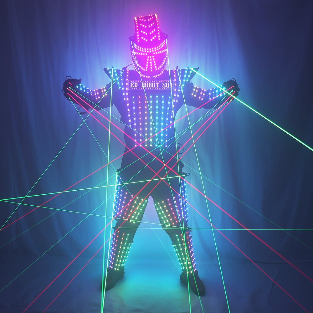 Full Color Laser Jacket Model Show Dress Clothe DJ Bar Performance LED Robot Suit Green Laser Costume