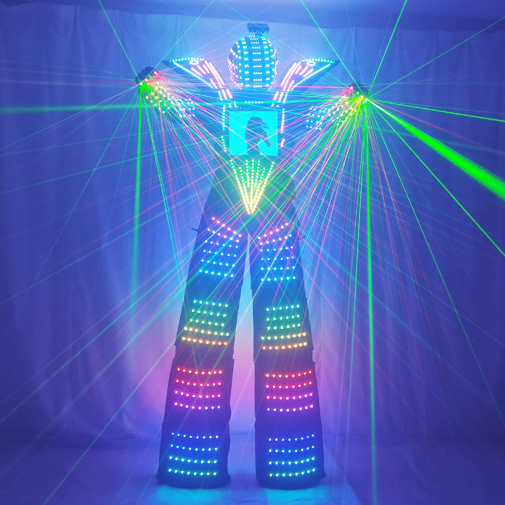 Traje LED Robot Costume Led Clothes Stilts Walker Costume LED Suit Costume Helmet Laser Gloves