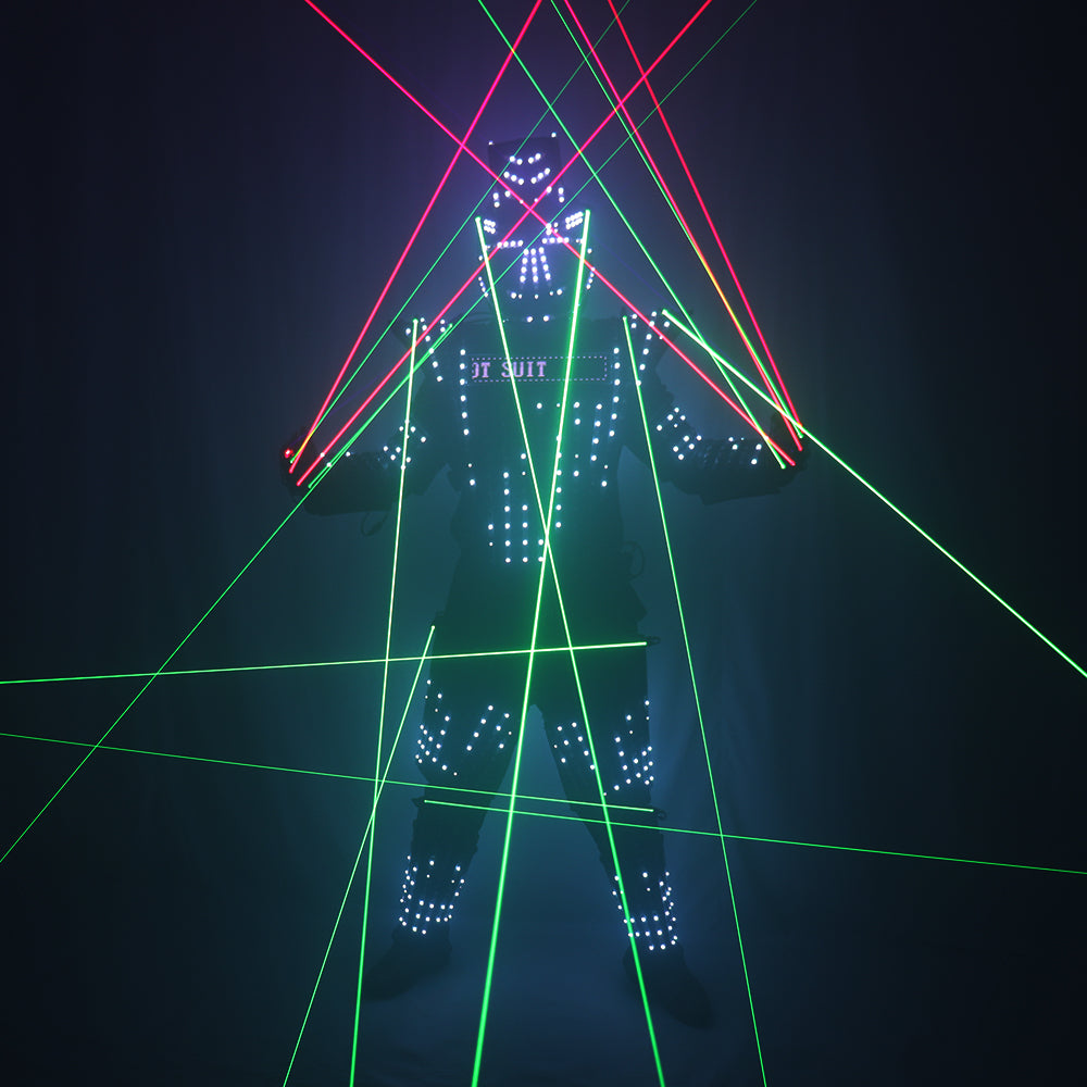 Full Color Laser Jacket Model Show Dress Clothe DJ Bar Performance LED Robot Suit Green Laser Costume