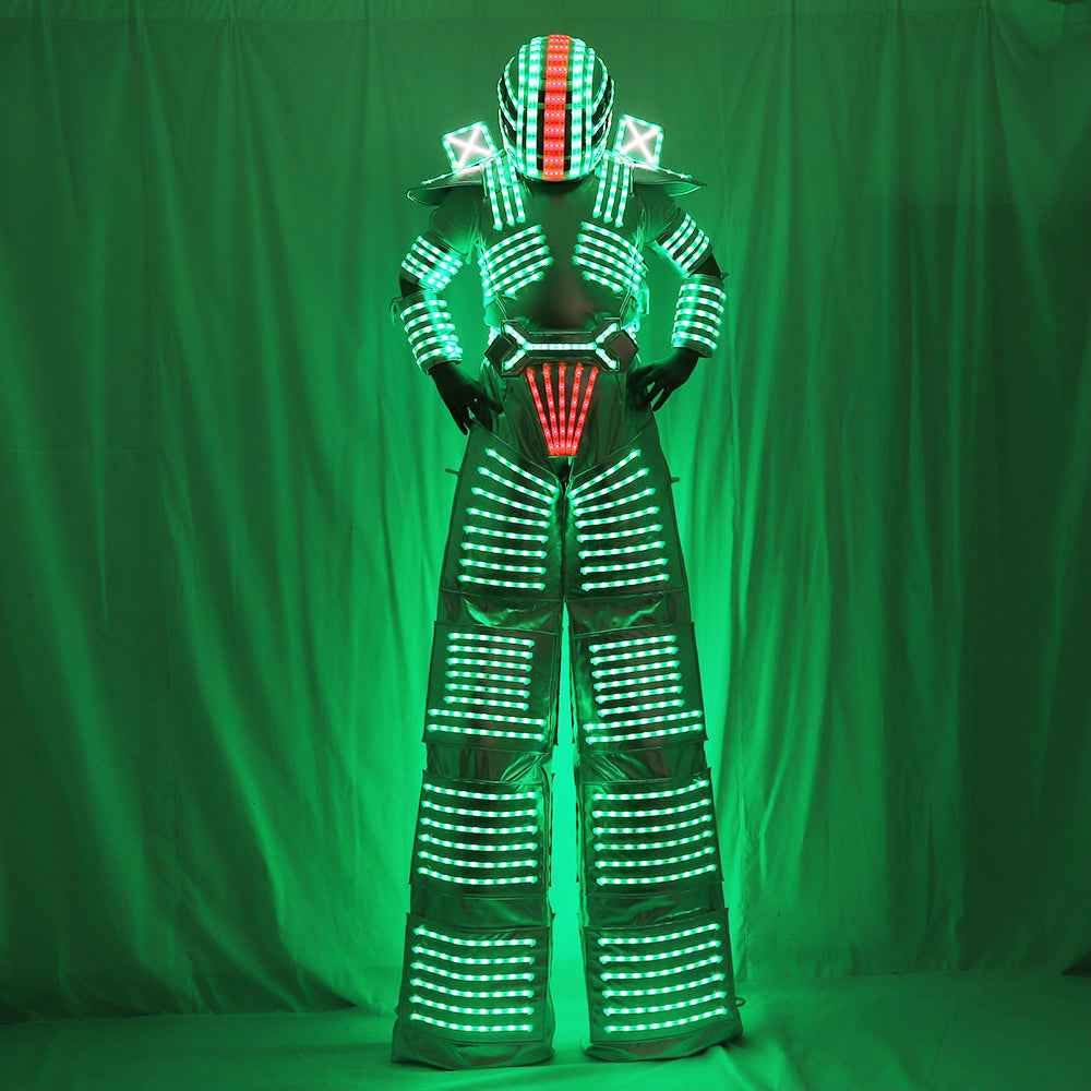 Predator Style LED Robot Laser Costume Light-Up Suit Match with High Heels for Festival Carnival Nightclub Performance Wear - Tem-laser.com