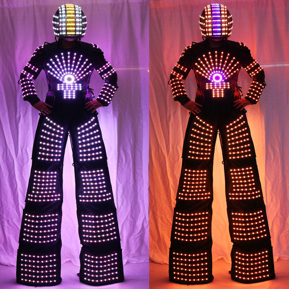 LED Robot Suit Clothes  Stilts Walker  Light Suits Kryoman Robot David Guetta with Helmet Laser Gloves