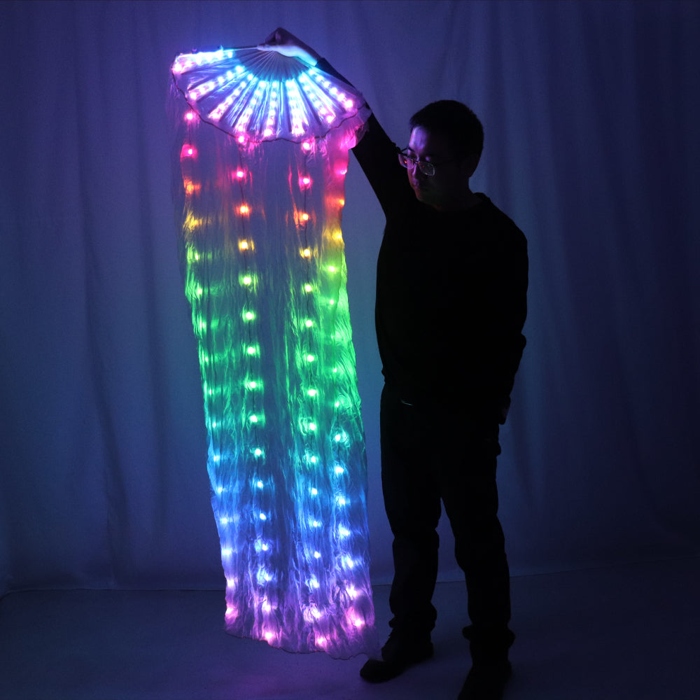 Belly Dance Silk Fan Veil LED Fans Light Up Shiny Pleated Carnival LED Fans Stage Performance Props Accessories Costume