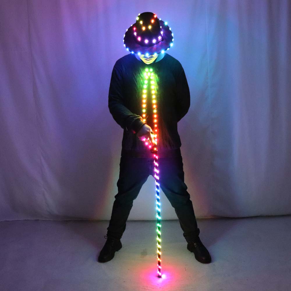 LED Costume Clothes Suit Light Up Belly Dancing Flashing White Canes Women Men Jazz Dance for Stage Performance Party As Gift