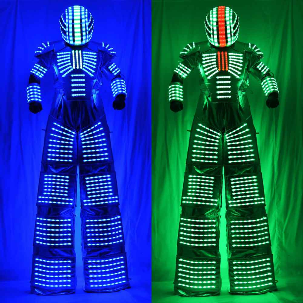 David Guetta Inspired LED Luminous Robot Suit - Kryoman Style Illuminated Costume with Stilts for Stage Performance - Tem-laser.com
