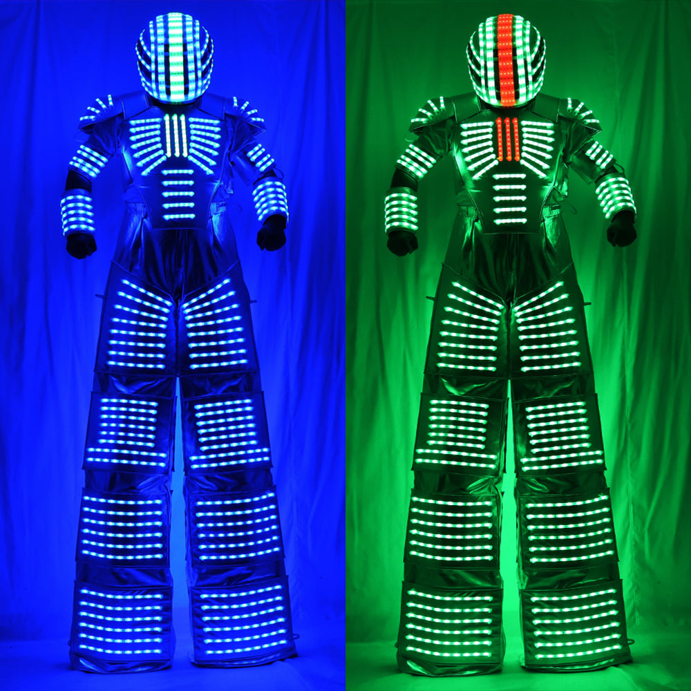 David Guetta Inspired LED Luminous Robot Suit - Kryoman Style Illuminated Costume with Stilts for Stage Performance