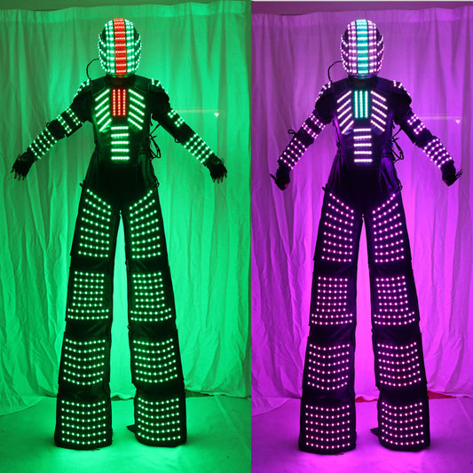 David Guetta Inspired LED Luminous Robot Suit - Kryoman Style Illuminated Costume with Stilts for Stage Performance