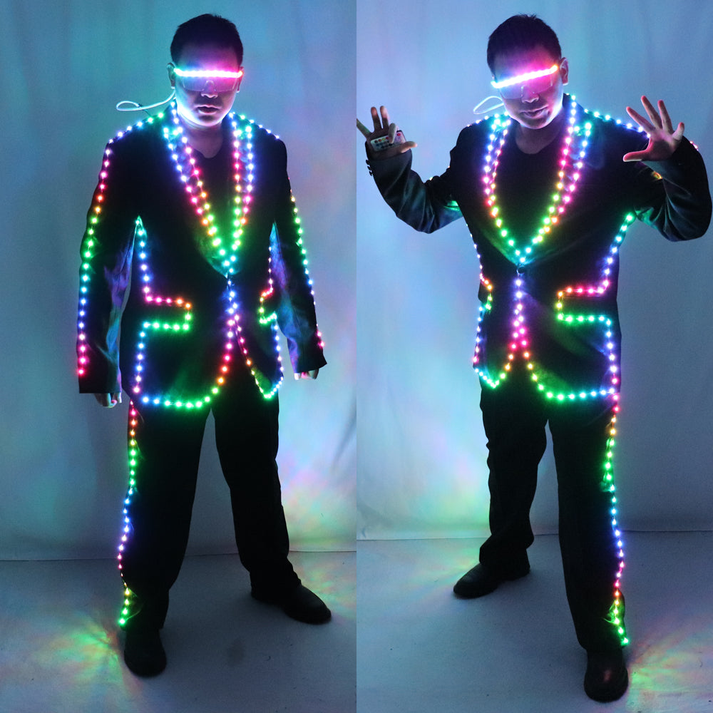 RGB Pixel LED Light Up Jacket Coat - Full Color Tron Stage Suit for Dance Performance Outfit