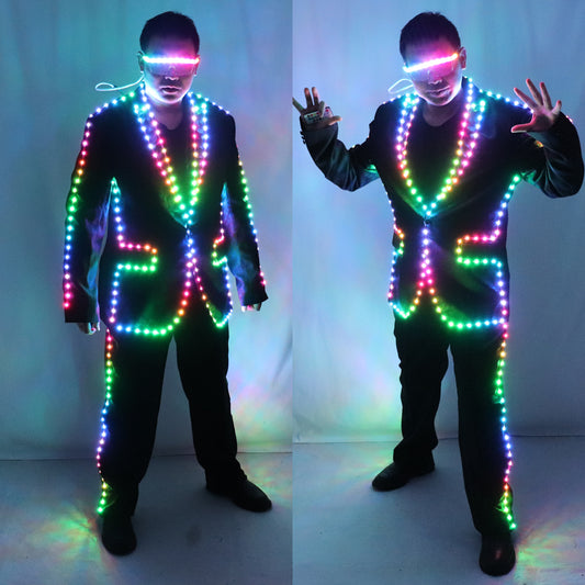 RGB Pixel LED Light Up Jacket Coat - Full Color Tron Stage Suit for Dance Performance Outfit