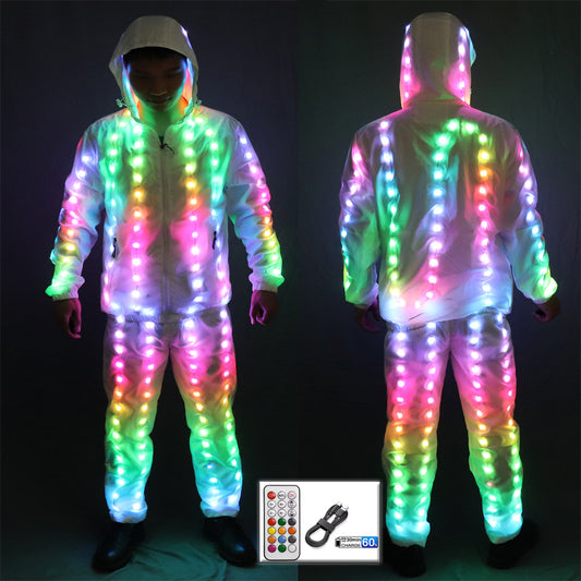 Full Color Pixel LED Lights Jacket Coat Pants Costumes Suit Light UP Rave Creative Outer Stage Costume Xmas Party Fancy Dress