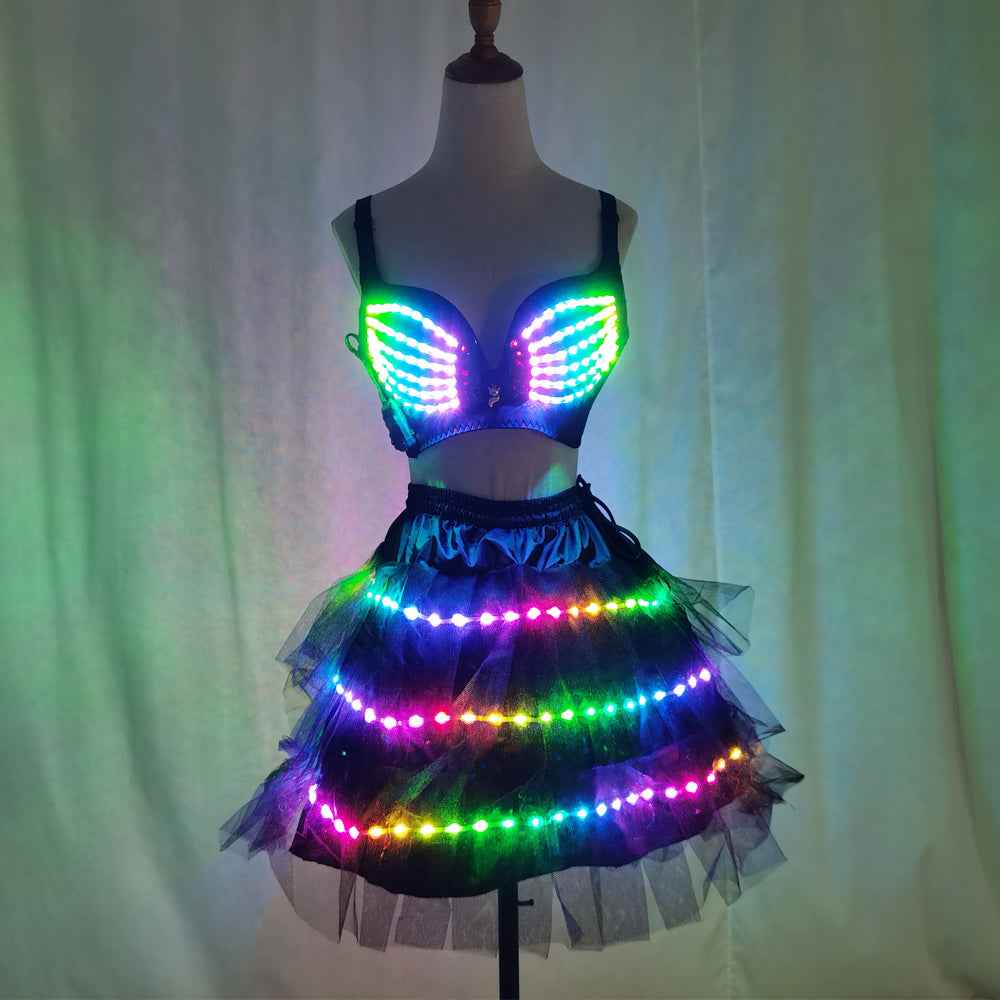 Women LED Mermaid Belly Dance Set Bling Bling Bra & Skirt Professional Belly Dance Wear - Tem-laser.com