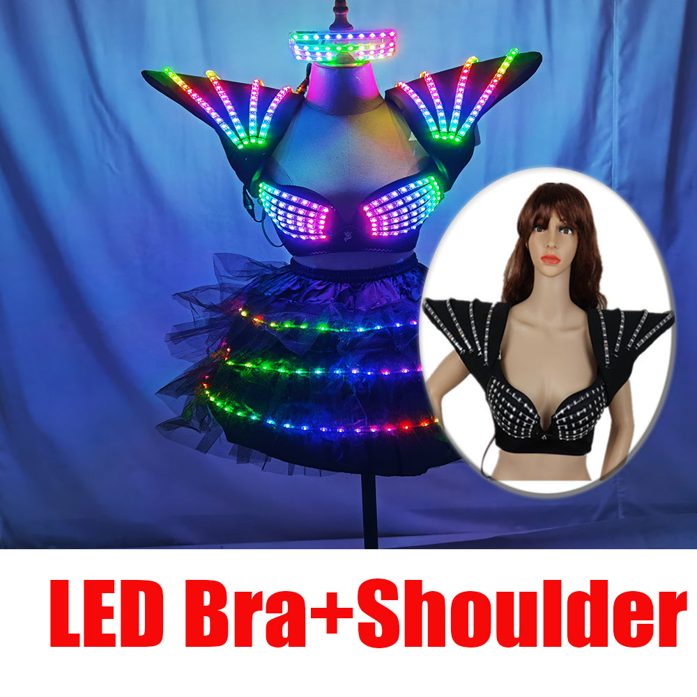 LED Light Up Dance Bra Colorful Shoulder Luminous Vest Nightclub Performance Outfit