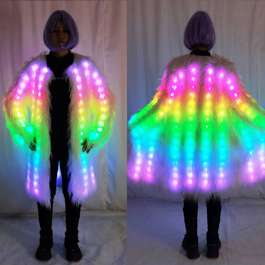 Women LED Luminous Fur Coat Remote Control Light Up Faux Fur Jacket for Party Festival