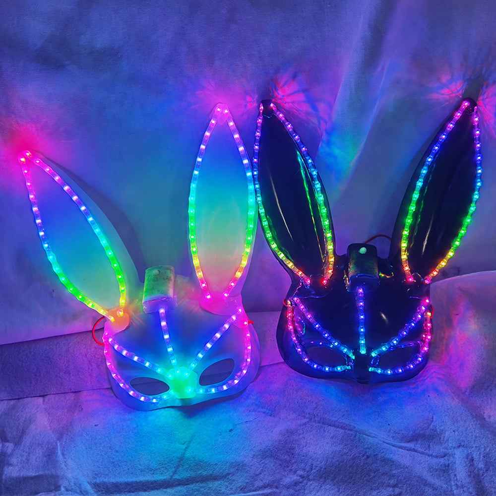 LED Glowing Plush Bunny Mask Mixed Colors Cross-Eyed Cute Spoof Mask Halloween Party - Tem-laser.com