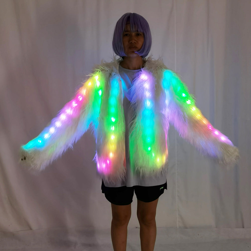 LED Faux Fur Decorative Overcoat – Christmas Party Jacket