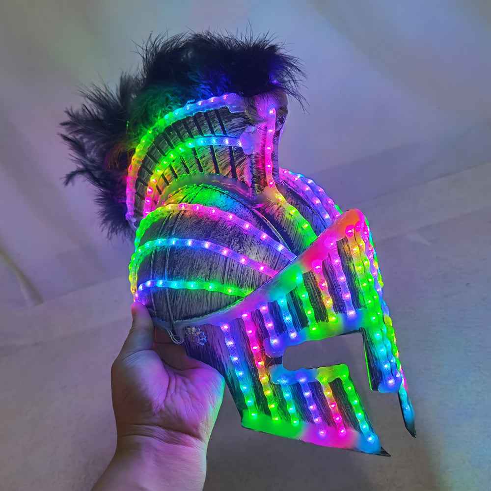 Glowing LED Spartan Helmet Medieval Gladiator Mask Roman Warrior Costume Robot Suit - Tem-laser.com