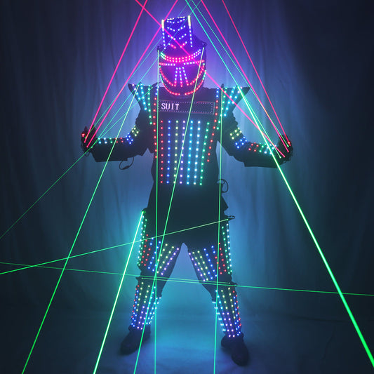 Full Color Laser Jacket Model Show Dress Clothe DJ Bar Performance LED Robot Suit Green Laser Costume