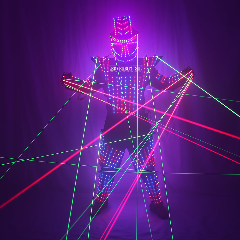 Full Color Laser Jacket Model Show Dress Clothe DJ Bar Performance LED Robot Suit Green Laser Costume