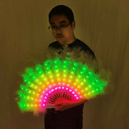 Ostrich Feathers LED Fan Performance Dancing Lights Fans Night Show Singer DJ Costumes Halloween Party Gifts - Tem-laser.com