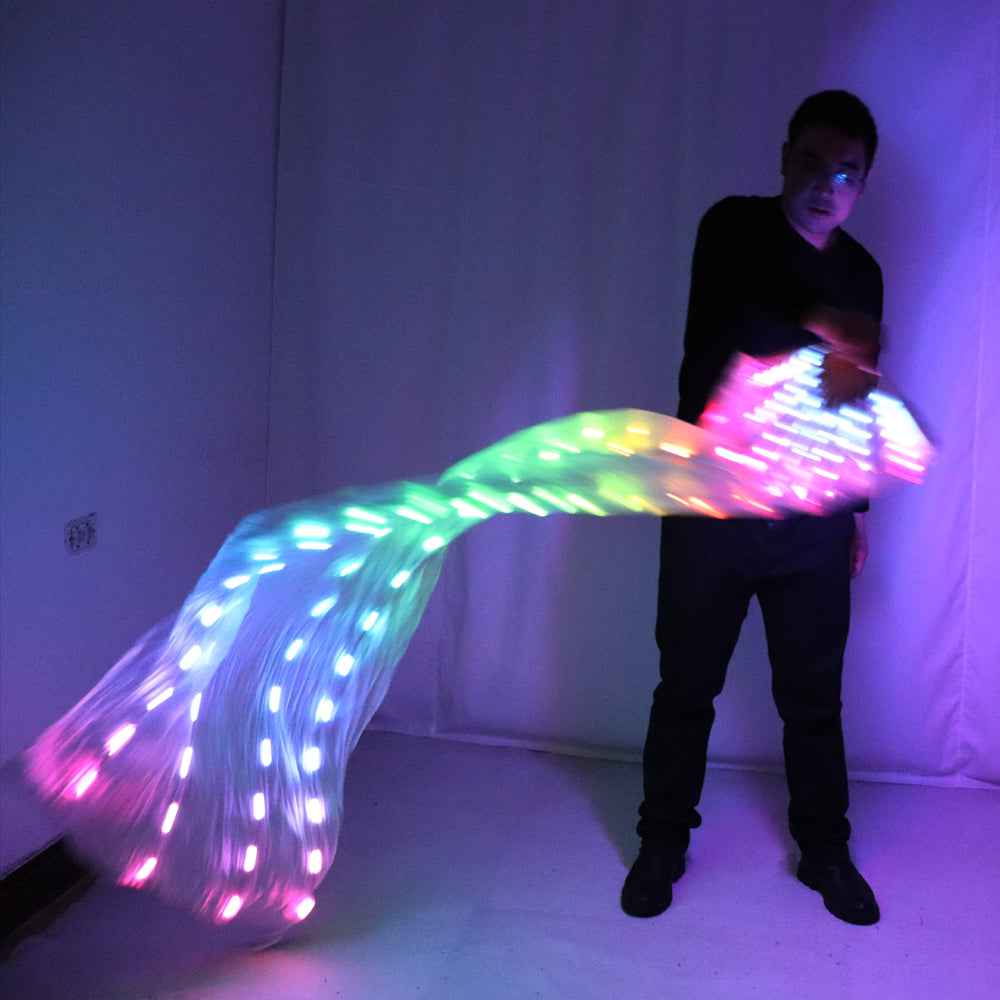 LED Full Color Belly Dance Silk Fan Veil Stage Performance Accessories Prop Light Bellydance LED Fans Shiny Rainbow - Tem-laser.com