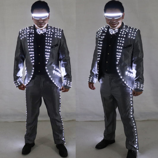 Led Tuxedo Stage Performance Ballroom Costumes Clothes Party Luminous Singer Dance Wear with Led Glasses