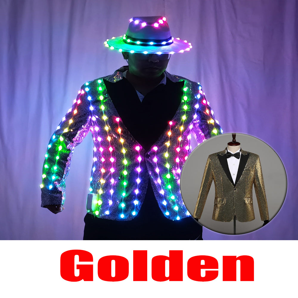 Full Color LED Sequins Fashion Jacket - Luminous Slim Suit for Host Best Man Banquet Dance Show